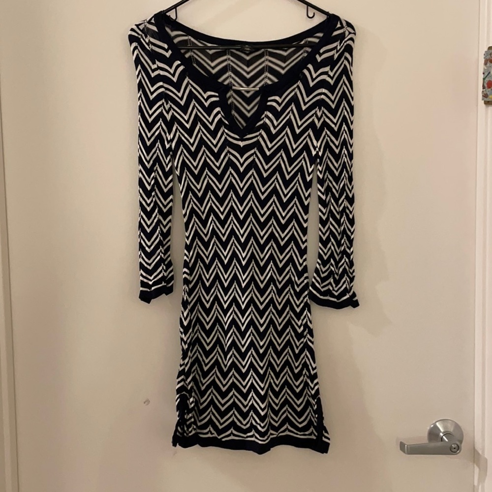 WHBM Navy and Blue Chevron Dress